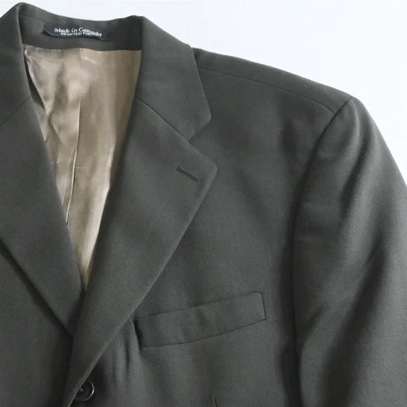 Vtg Alfani 40S 34x28 Olive Green 100% Wool Mens Jacket Pants Suit
